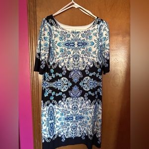 Summer dress. Med blue and white paisley. Size 10. Knee length.